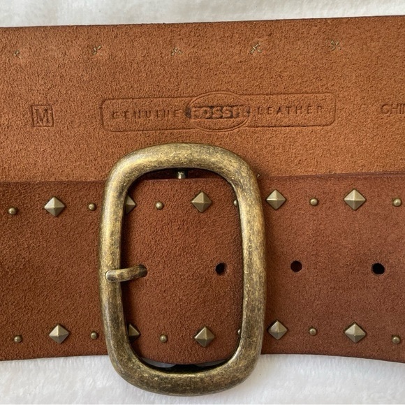 FOSSIL Thick Studded Brown Suede Leather Belt Size M - Picture 3 of 6